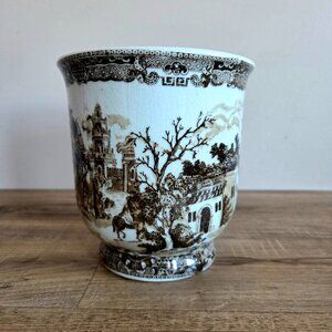 Vintage Victoria Ware Ironstone reproduction transferware scenic design planter.